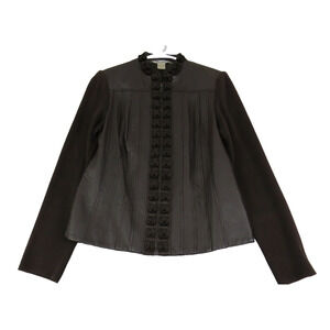 Vintage Nygard 100%‎ Leather Cotton Knit Boho Chic Full Zip Jacket Women's S 6-8